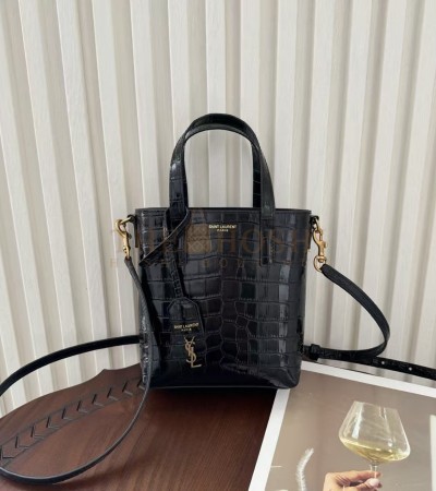 SAINT LAURENT YSL LOGO TOTE BAG BLACK CROC-EMBOSSED LEATHER SIZE 17*8*18 CM MASTER QUALITY