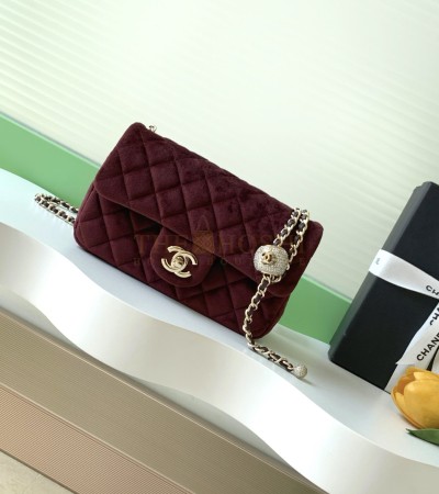 CHANEL CHANEL 25B VELVET FLAP BAG WITH CRYSTAL BALL CHARM 18CM/20CM - 18CM