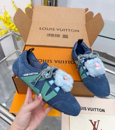 LOUIS VUITTON SNEAKERS BALLET FLAT SUEDE CALFSKIN BULE  - 35