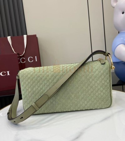 GUCCI HALF HORSEBIT SHOULDER BAG BROWN GG EMBOSSED SUEDE BROWN 31.5×17×12CM 