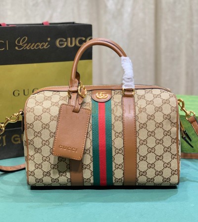 GUCCI OPHIDIA PILLOW BAG 30X16X20CM CANVAS RED/GREEN WEB LEATHER TRIM MASTER QUALITY